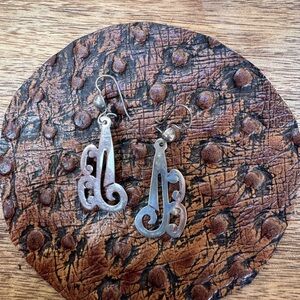 Silver Swirl Monogram Drop Earrings